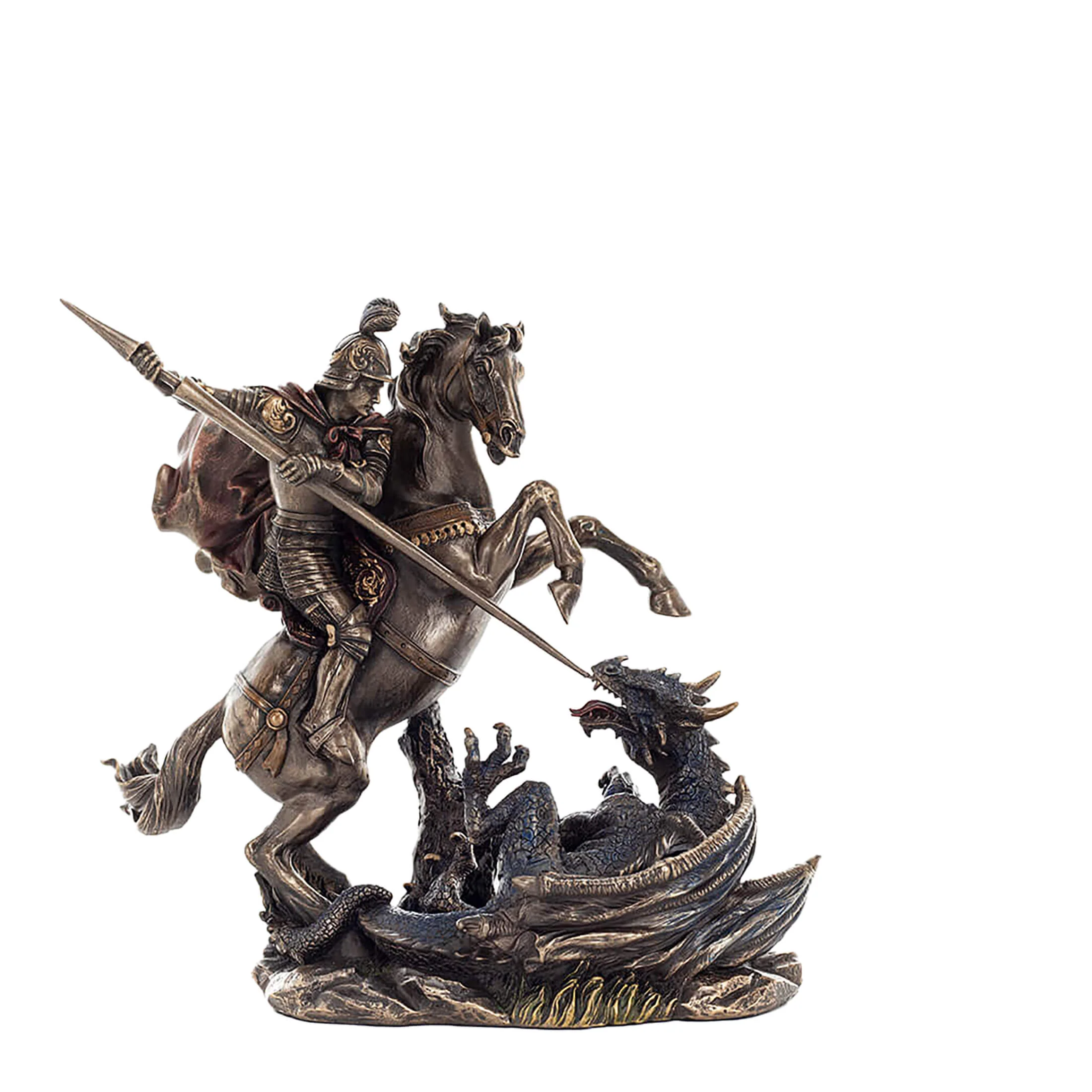 Άγιος Γεώργιος και δράκος — Άγαλμα με μπρονζέ φινίρισμα Veronese Design, 23 × 21 cm