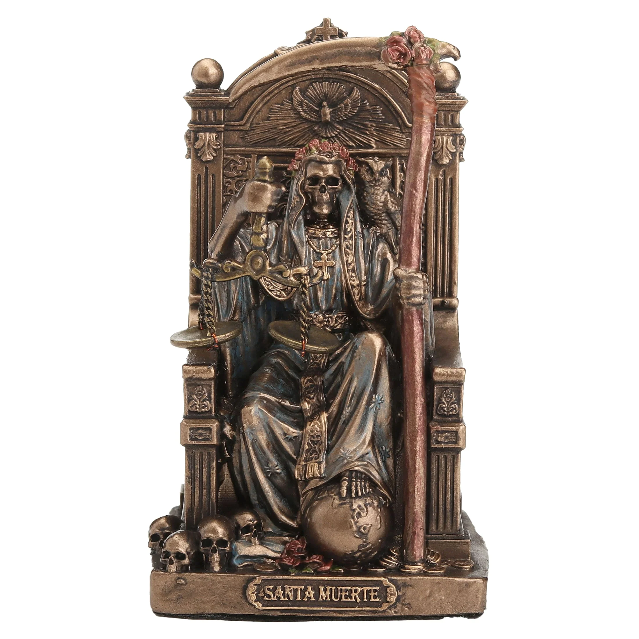 Santa Muerte σε θρόνο — Άγαλμα με μπρονζέ φινίρισμα Veronese Design, 8,4 cm