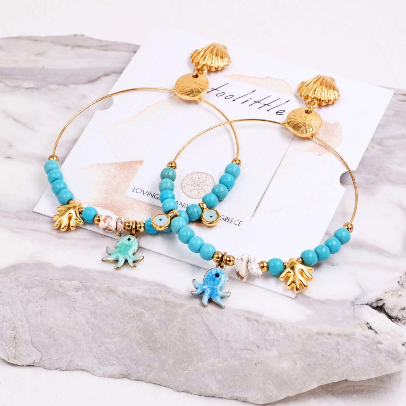 Σκουλαρίκια Toolittle – Κρίκοι Sea Life – Howlite & Enamel